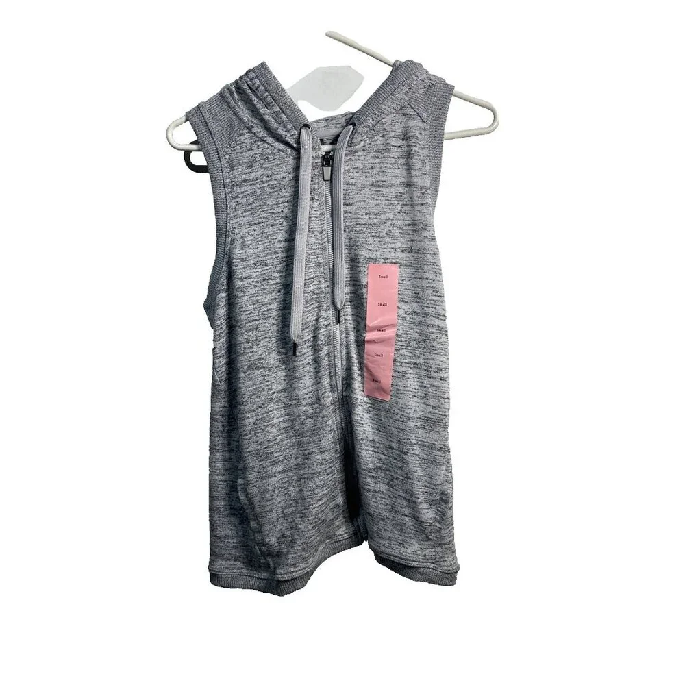 active life womens gray heather sleeveless zip‎ up hooded vest size small
